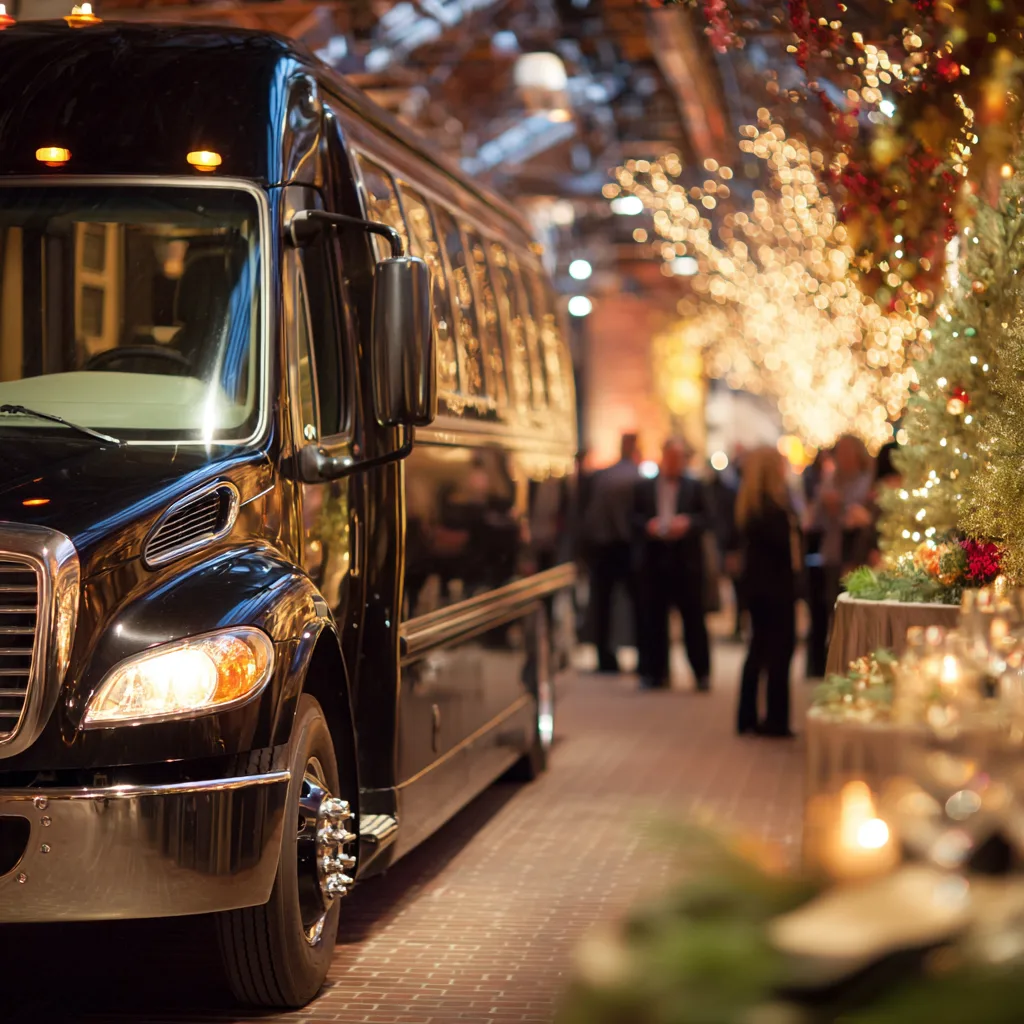True Elegance party bus at a holiday event — group transportation to Walnut Creek holiday season, Alamo